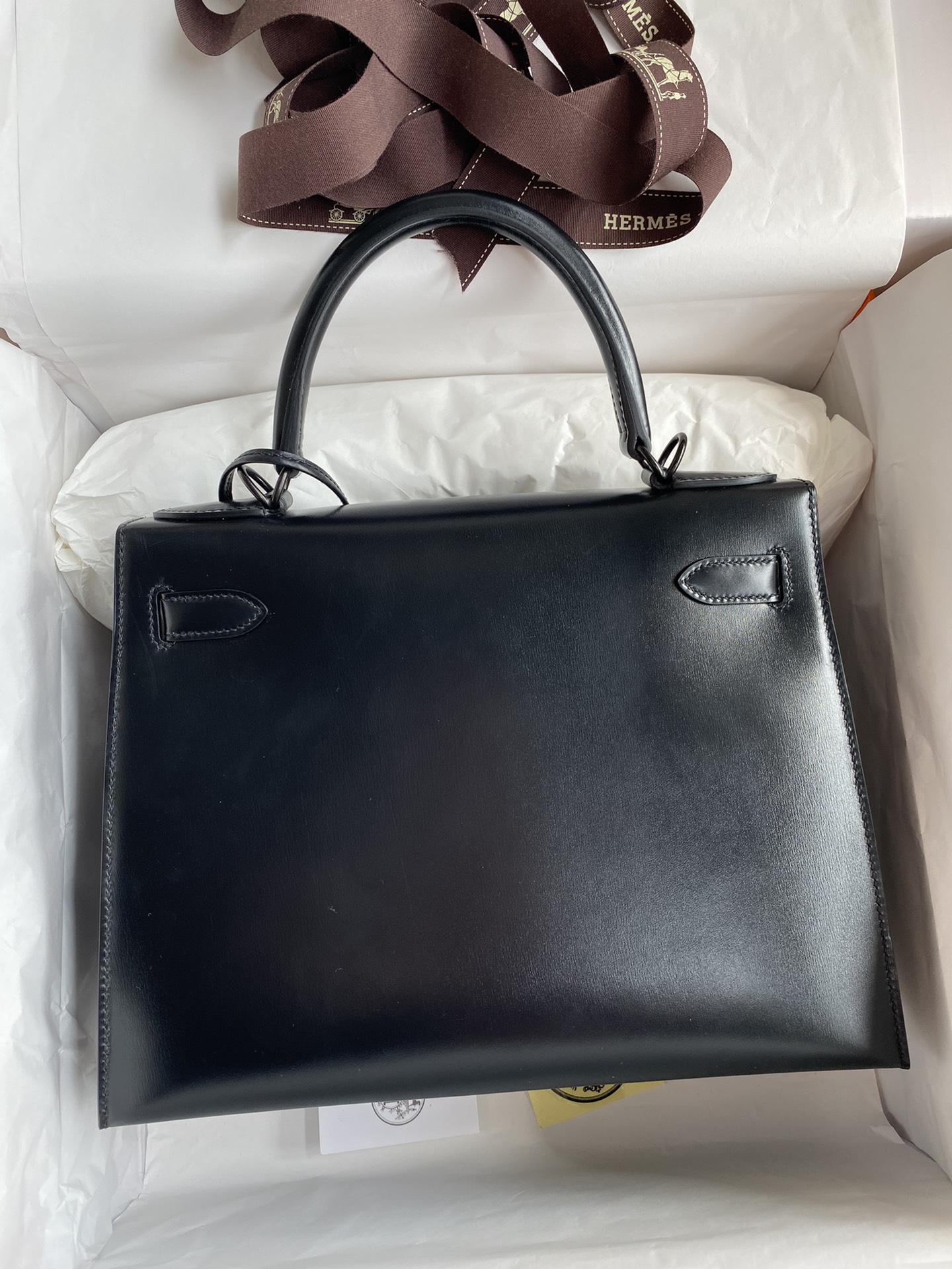 Hermes Kelly 28cm Handbag Shoulder Bag in Black Box Leather